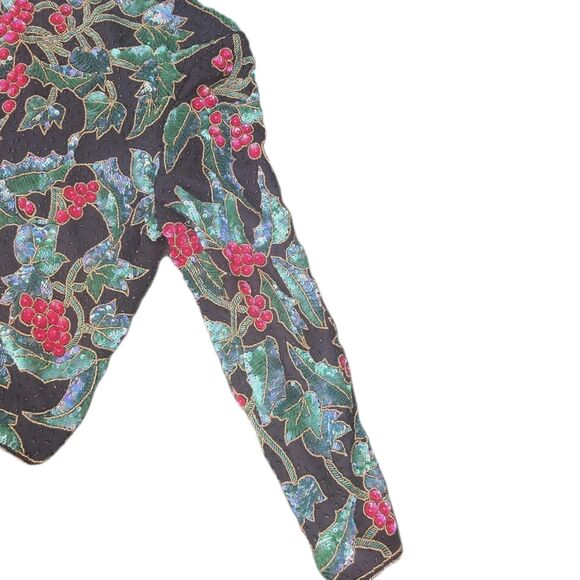 NiteLine By Della Roufogali Floral Silk Sequin  Jacket Size L Christmas New Year - Picture 8 of 10